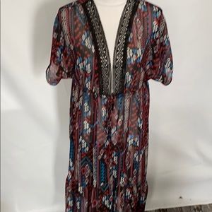 Black lace dark bohemian aztec crochet house dress craftan swim beach coverup os